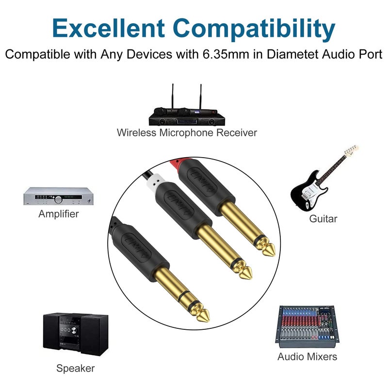 J&D 1/4 Inch TRS to Dual TS Y Splitter Cable, Gold Plated 6.35mm Stereo Male to 2 Mono Male Breakout Cable for Audio Interface, Mixer, Amplifier [Audiowave Series], 9 Feet - Image 4